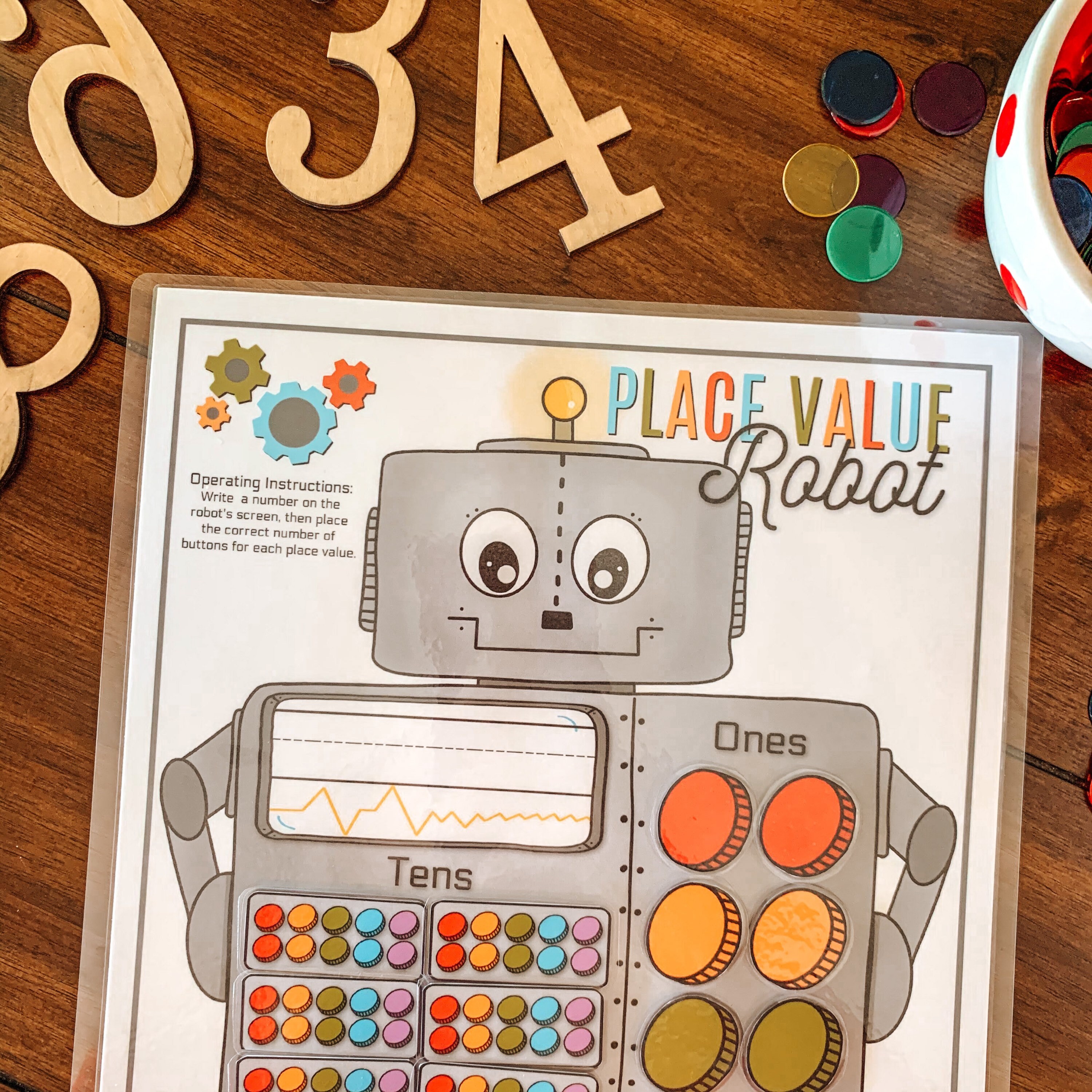 Place Value Counting Activity, Printable Kids Robot Math Game ...