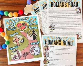 Romans Road Printable Bible Activity, Kids Theology, Verse Tracing, Christian Homeschool Printable, Sunday School Lesson, Gospel For Kids