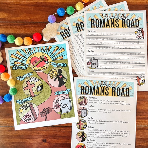 Romans Road Printable Bible Activity, Kids Theology, Verse Tracing, Christian Homeschool Printable, Sunday School Lesson, Gospel For Kids