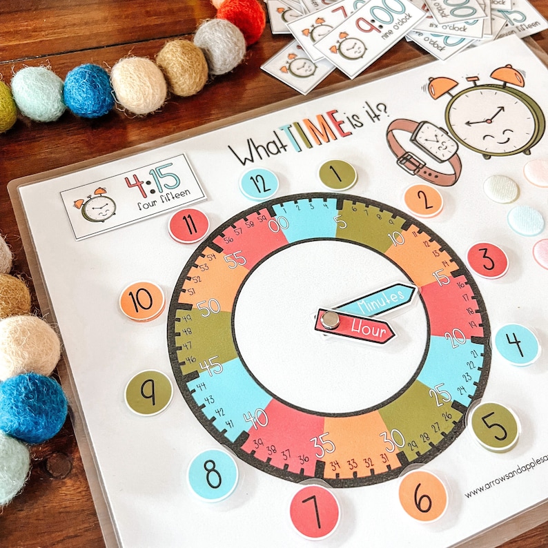 Kids Clock, Learn To Tell Time, Printable Learning Game, Homeschool Activity, Educational Clock, Teaching Tool, Busy Binder Game, School image 1