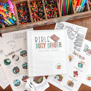 Bible Busy Binder VOL.3 Printable Kids Activities, Lord's Prayer, Twelve Apostles, Noah's Ark, Cursive Penmanship, Scripture Reading Tracker