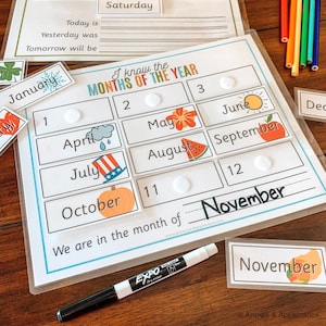 Months of the Year, Days of the Week Printable Activity, Learning Months and Days Order, Homeschool Activity, Busy Binder Games, Memory Game
