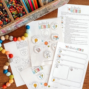 Conjunto de actividades imprimibles del método científico, lección de ciencias de educación primaria en el hogar, actividad para niños STEM, recurso didáctico, hoja de trabajo de experimento