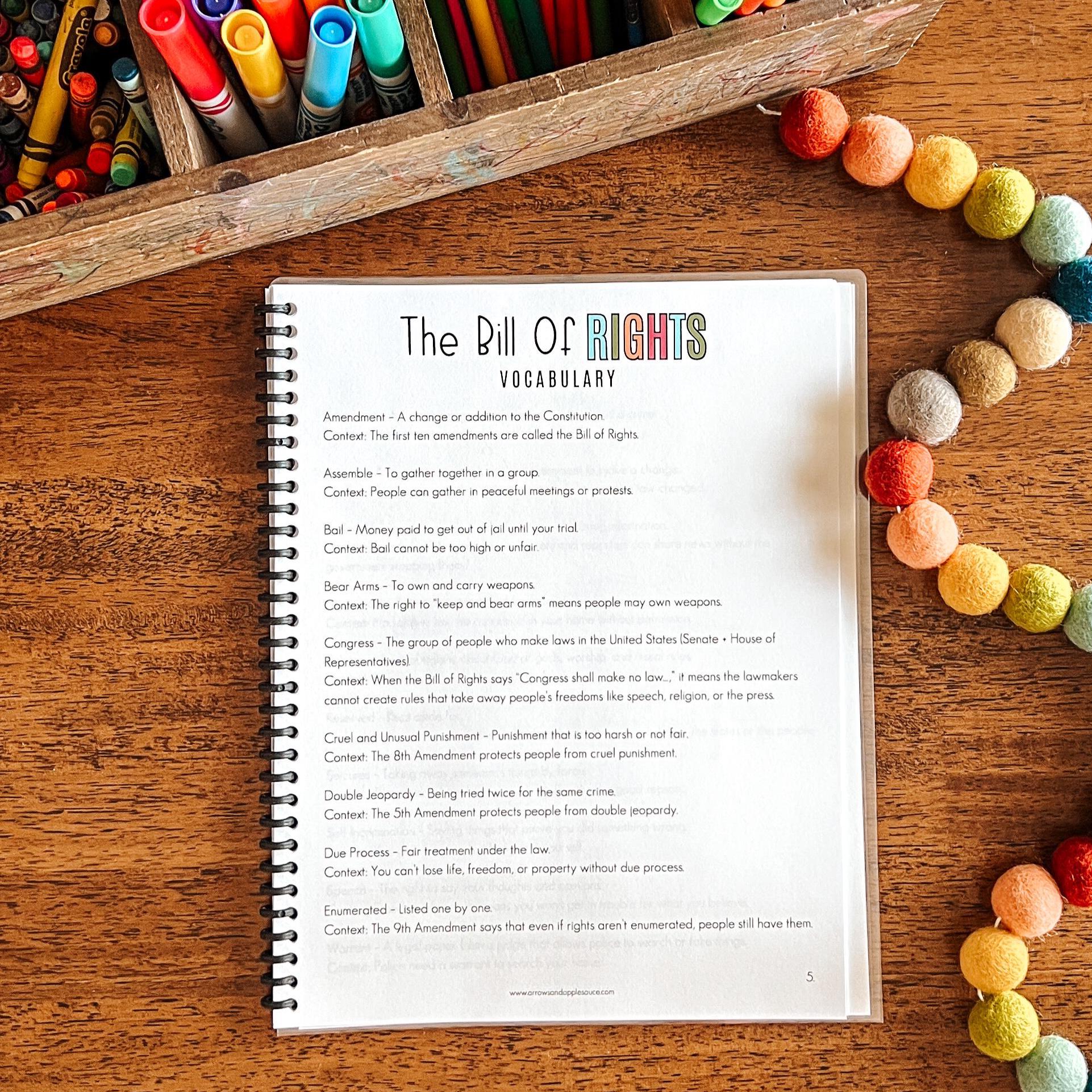Bill of Rights Printable Activity Set, Christian Homeschool Civics