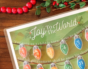 Christmas Advent Countdown Printable Calendar, Daily Bible Verse, Christian Family Christmas Tradition, Christmas Tree Lights, Kids Bible
