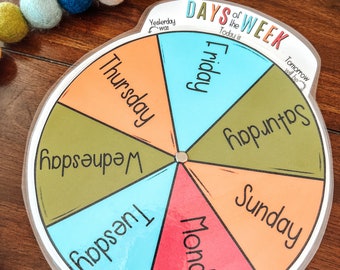 Days Of The Week Printable Wheel, Circle Time, Calendar, Preschool, Kindergarten, Homeschool, Classroom Decor, Educational Learning Tool