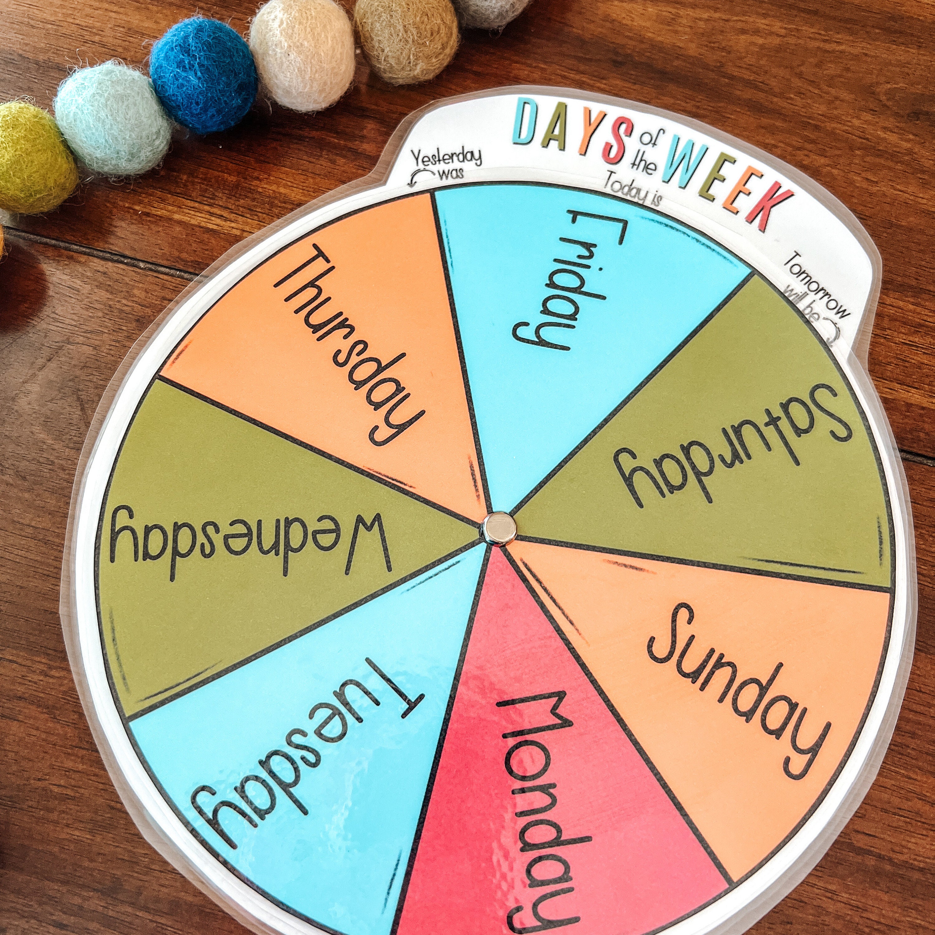 Days of the Week Printable Wheel, Circle Time, Calendar, Preschool ...