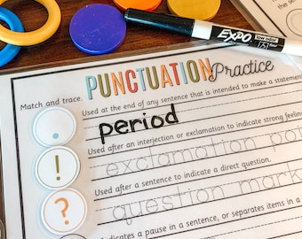 Punctuation Practice Set, Printable Grammar Activity, Homeschool Resources, Learn To Write, Punctuation Worksheet, Elementary English Lesson