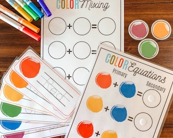 Primary And Secondary Color Mixing Bundle, Printable Color Activities, Color Word Cards, Color Equations, Homeschool Preschool, Learn Colors