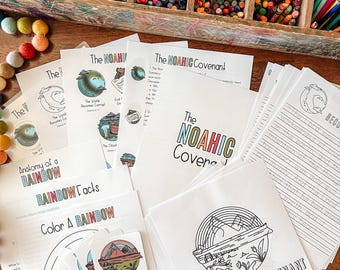 Noah's Ark Kids Bible Study, Noahic Covenant Rainbow Printable Activity, Christian Homeschool, Sunday School Lesson, Genesis Scripture Study