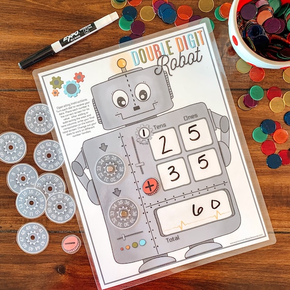 Double Digit Robot Printable Math Activity Elementary Math - Etsy