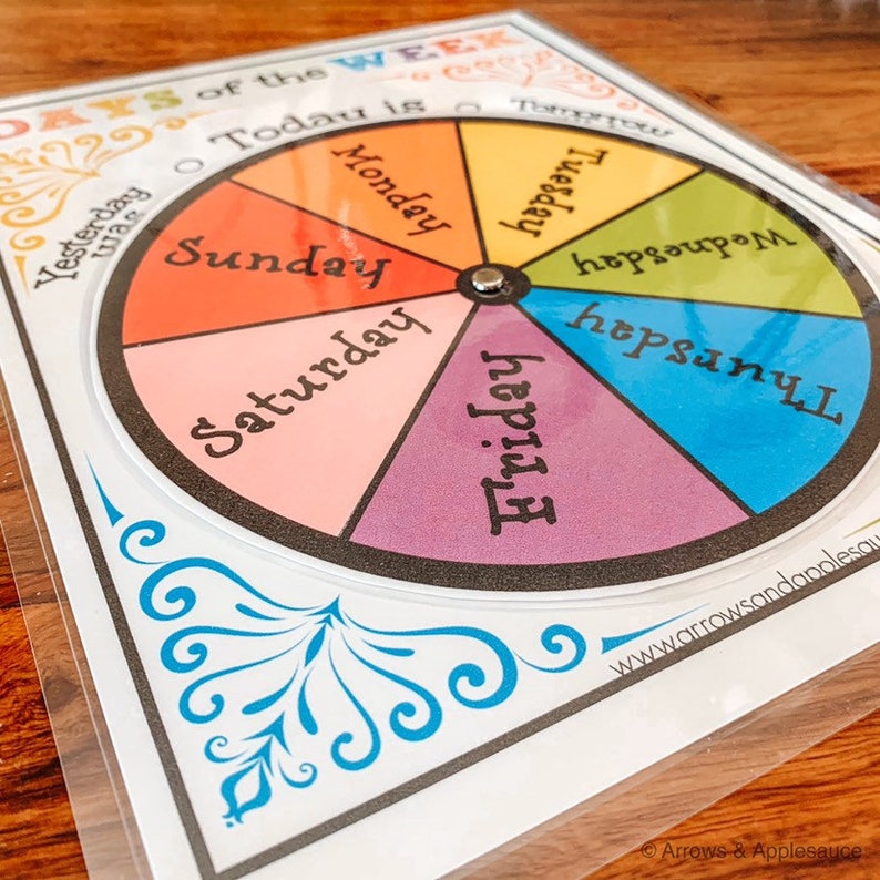 days of the week printable wheel circle time calendar etsy