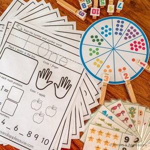 Numbers 1-10 Printable Math Bundle, Preschool & Kindergarten Math Activities, Counting Worksheets, Number Clip Cards, Number Matching Wheel