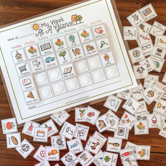 Weekly Kids Calendar, Printable Visual Schedule, Perpetual Calendar, Weekly Routine, Week At A Glance, Childrens Routine Chart, Kids Planner