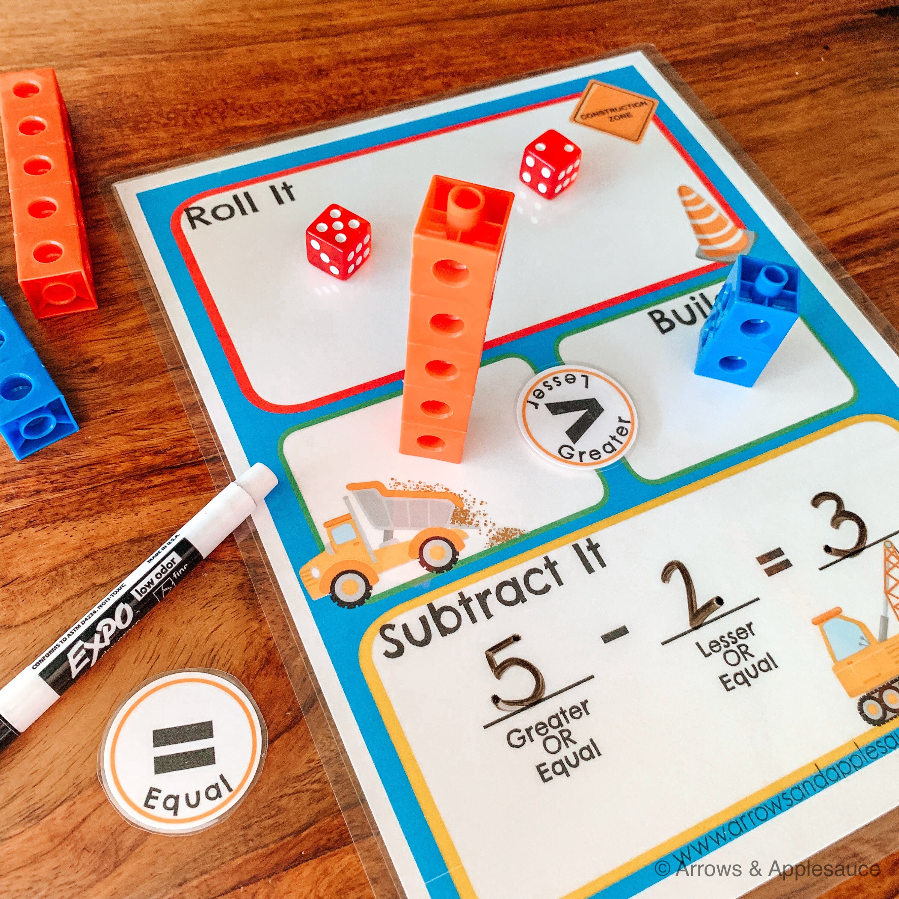 subtraction activity math dice game printable homeschool etsy