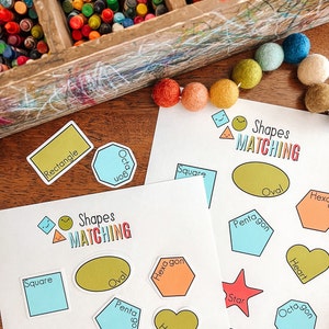 Leren vormen, vorm matching game, educatieve voorschoolse afdrukbare, kinderactiviteit, homeschool spel, educatief, kleuterschool, tot school