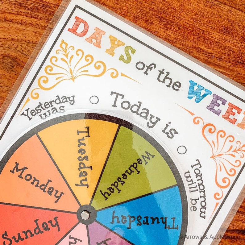 Days of the Week Printable Wheel Circle Time Calendar - Etsy