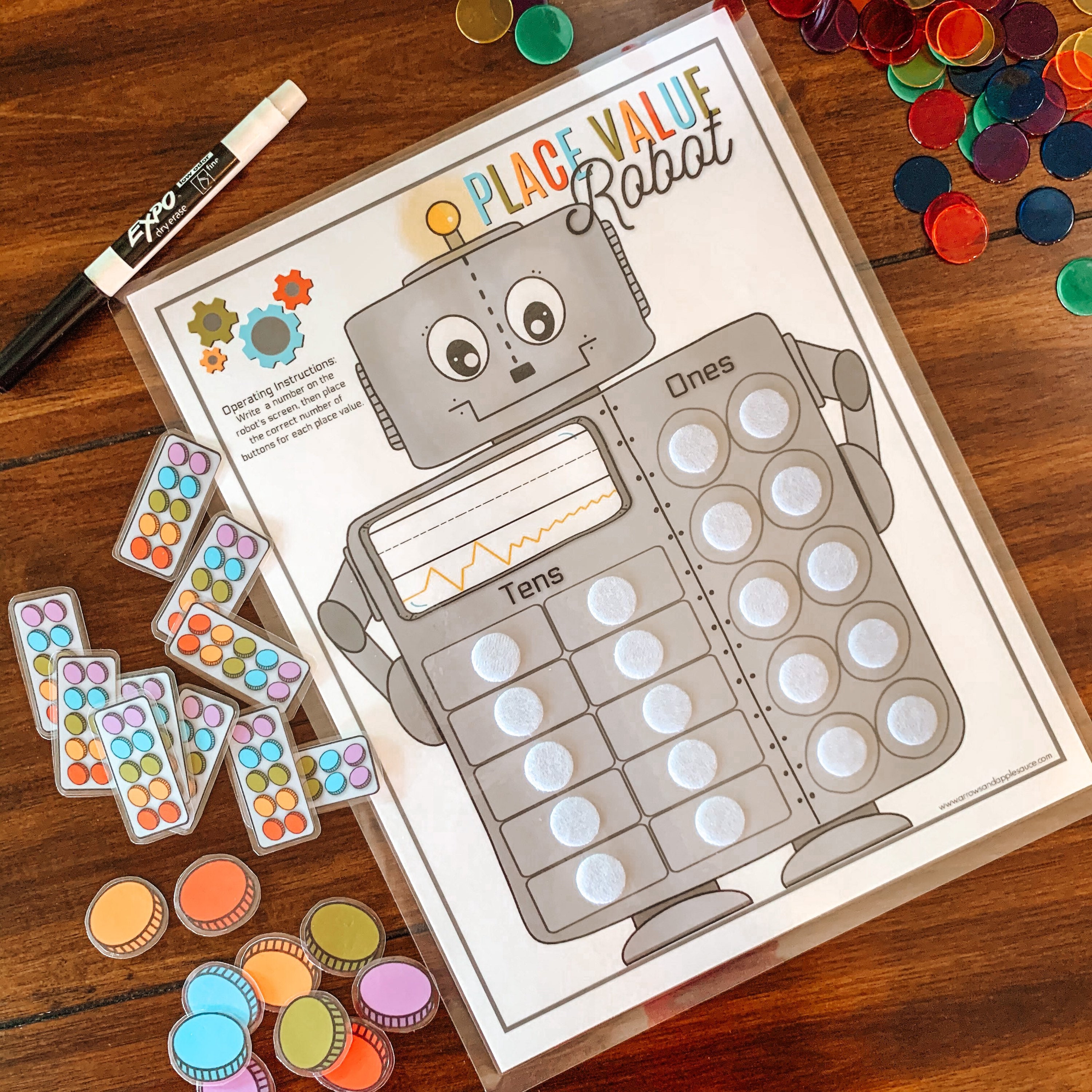 Place Value Counting Activity, Printable Kids Robot Math Game ...