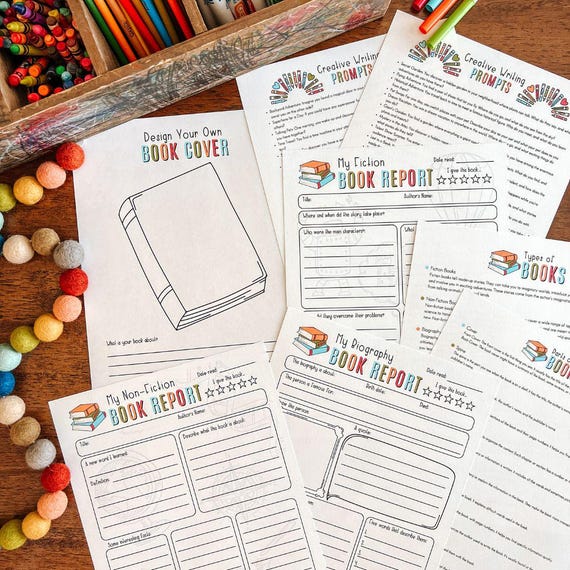 Book Report Activity Set, Homeschool Language Arts, Reading Review, Fiction, Non-Fiction, Biography School Report, Creative Writing For Kids
