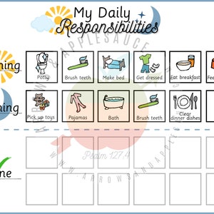 Kid's Daily Responsibilities Printable Chore Chart, Arrows & Applesauce