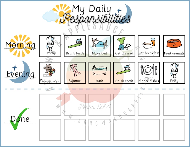 Kid's Daily Responsibilities Printable Chore Chart, Arrows & Applesauce