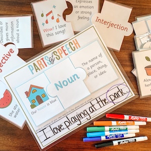 Parts Of Speech Activity, Printable Grammar Game, Kids Language Arts, Early Reading Skills, Teaching English Grammar, Sentence Structure