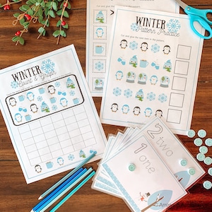 Preschool Math Printable Winter Activity Pack, Homeschool Printables, Preschool Curriculum, Kids Math Games, Winter Theme Pattern & Graphing