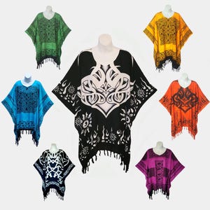 Celtic Print Poncho Top with Fringe, Light Weight Rayon