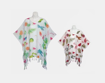 Summer Fun Poncho Top with Fringe - Light-Weight
