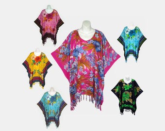 Floral Poncho Top with Fringe