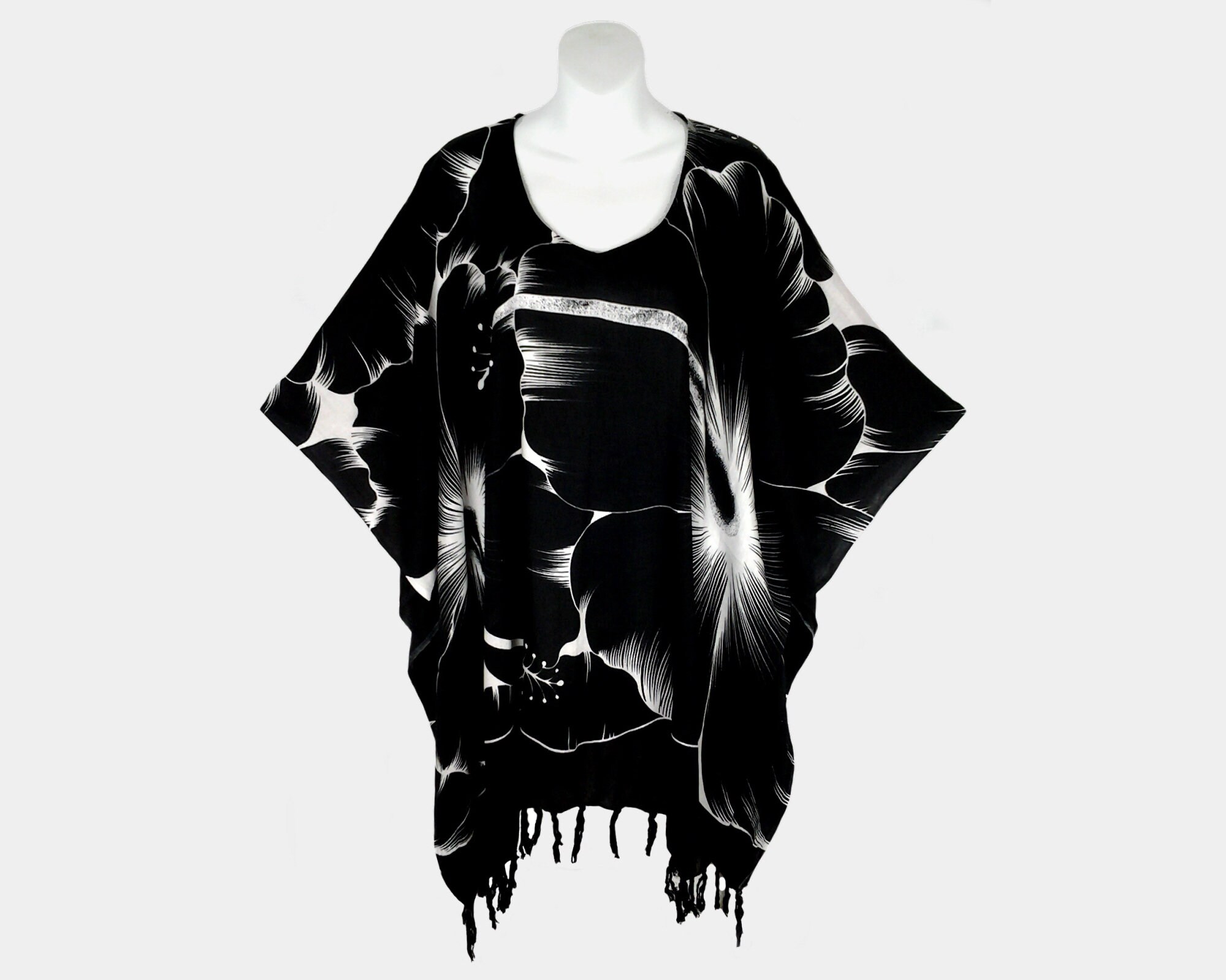 Chiffon And Silky Knit Floral Poncho Top