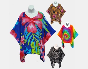 Poncho Top, Assorted Designs, Hemmed (no fringe), Light Weight Rayon, Plus Size