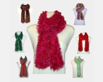 Plush Glitter Eyelash Hand-Knit Scarves - Narrow & Light-Weight