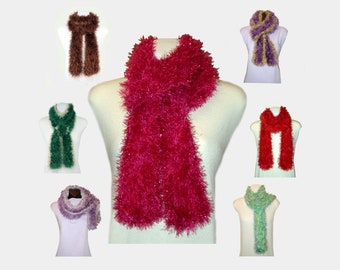 Plush Glitter Eyelash Hand-Knit Scarves - Narrow & Light-Weight