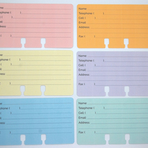 Rolodex Cards - 6 Colors - Contacts