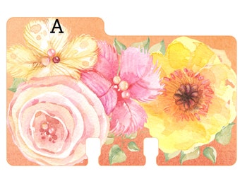 Rolodex Dividers - 1 Letter Per Card - Watercolor Floral