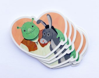 Shrek & Donkey Pals Heart Sticker - Waterproof