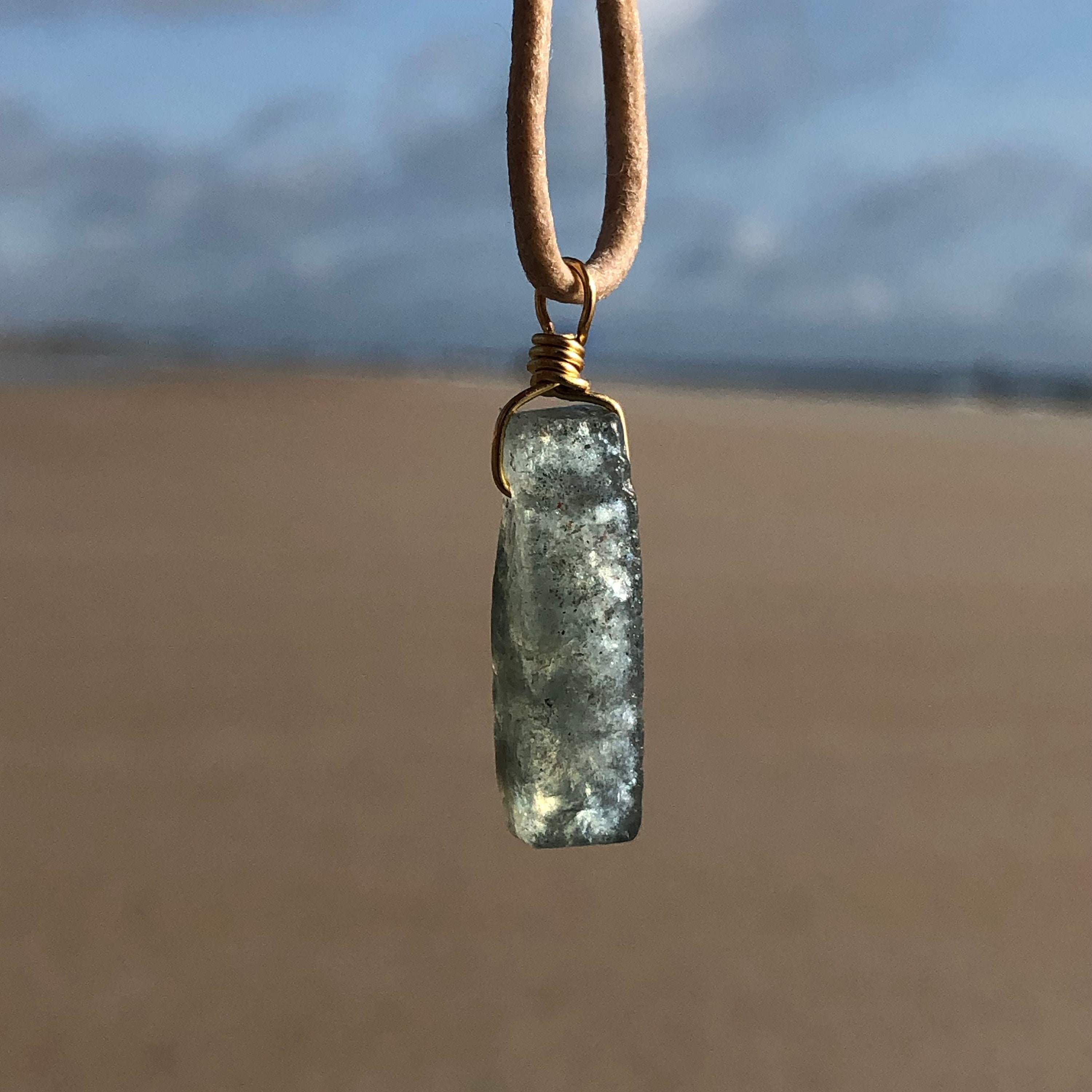 Mens Aquamarine Necklace Raw Rough Aquamarine Pendant Wire Etsy