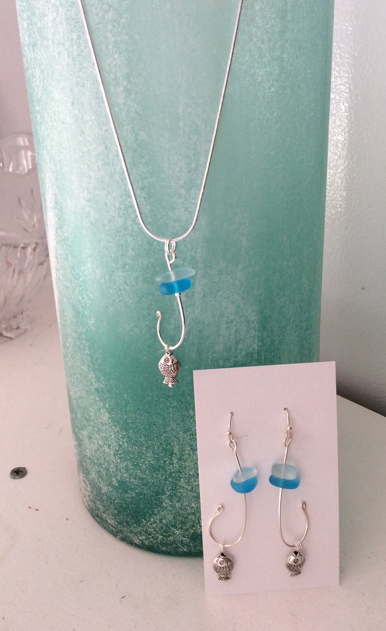 Seaglass catch a fish necklace set