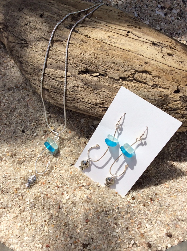 Seaglass catch a fish necklace set