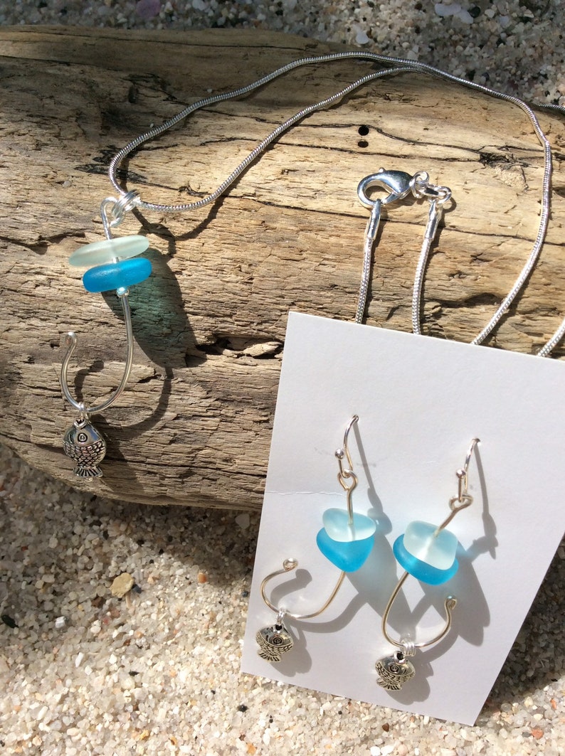 Seaglass catch a fish necklace set