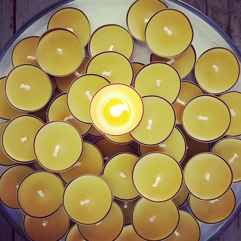 50 Large Beeswax Tealights in Metal Cups 78 Hr Burn Time Etsy Australia