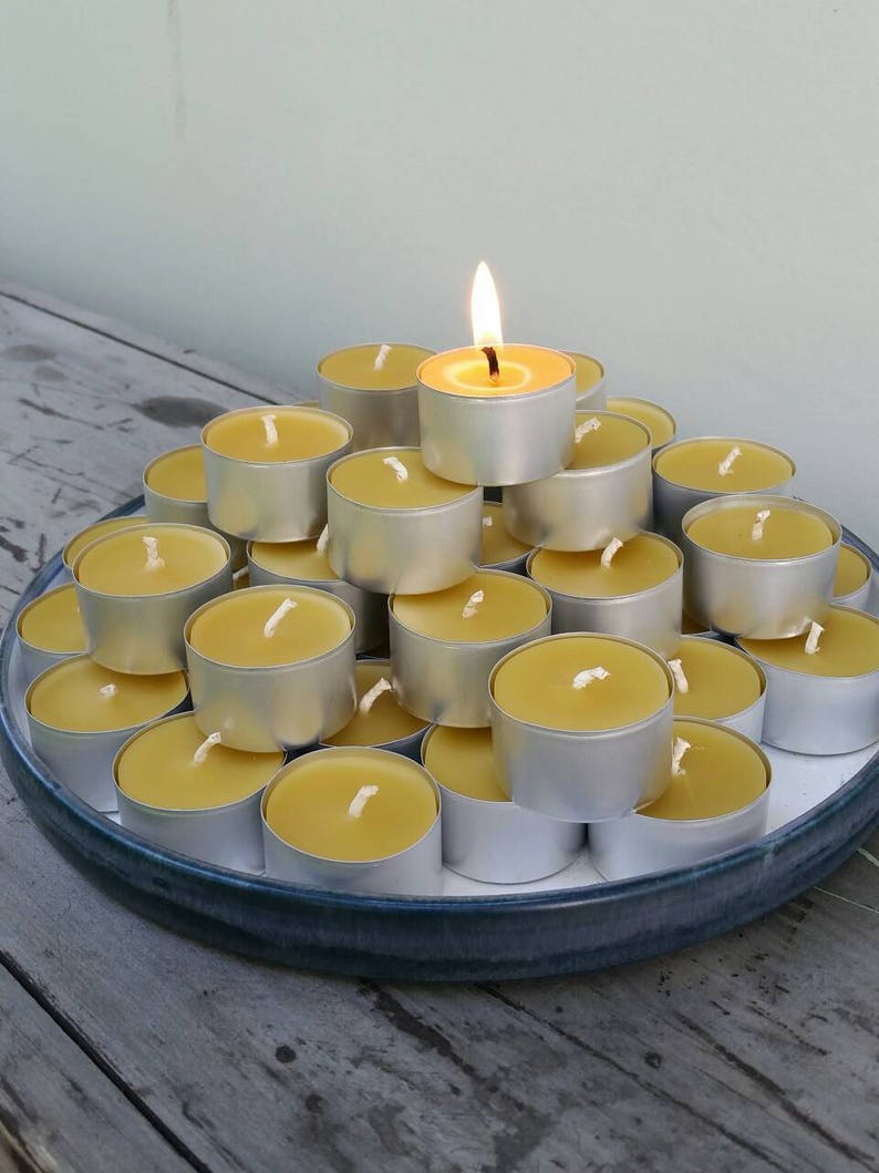 50 Large Beeswax Tealights in Metal Cups 78 Hr Burn Time Etsy Australia