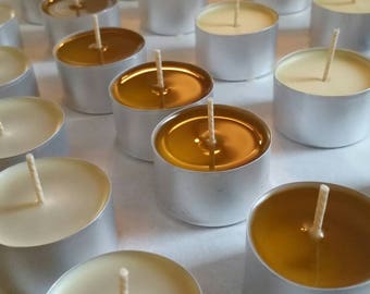 20 large beeswax tea lights in metal cups or as tea light refills