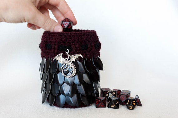 d d dice bag red and black dragon scalemail pouch etsy
