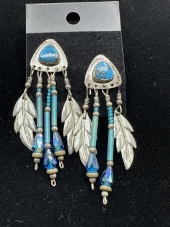 Vintage APN Y Designs Sterling Silver Turquoise Dangle Earrings