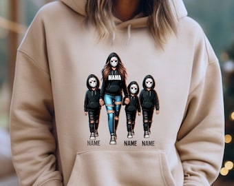 Halloween Horror Mama Custom Kids Name Sweatshirt, Custom Spooky Mama Hoodie, Family Spooky Season Sweaters, Killer Halloween Hooded, SL2886