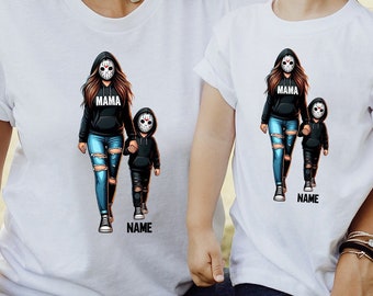 Halloween Horror Mama Custom Kids Name Shirt, Custom Spooky Mama Shirt, Family Spooky Season Shirt, Killer Halloween Shirt, SL2886