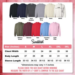 a women's size chart for a sweatshirt