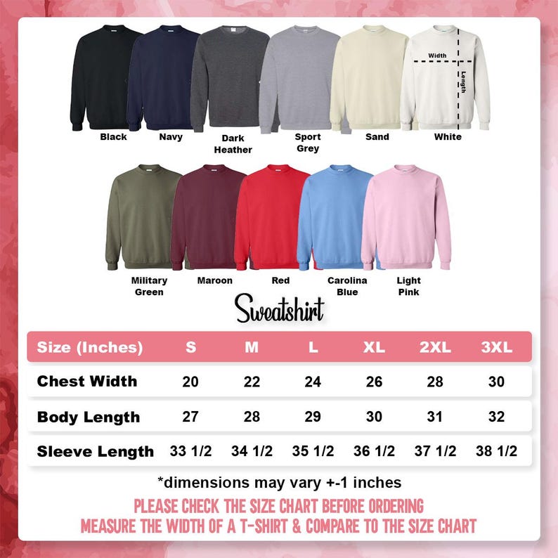 a women's size chart for a sweatshirt